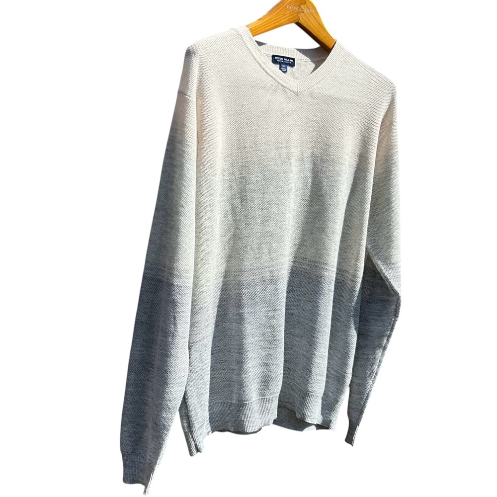PETER MILLAR Men XXL Crown Crafted Camden Wool Cashmere Linen Gray Cream Sweater - Picture 2 of 11